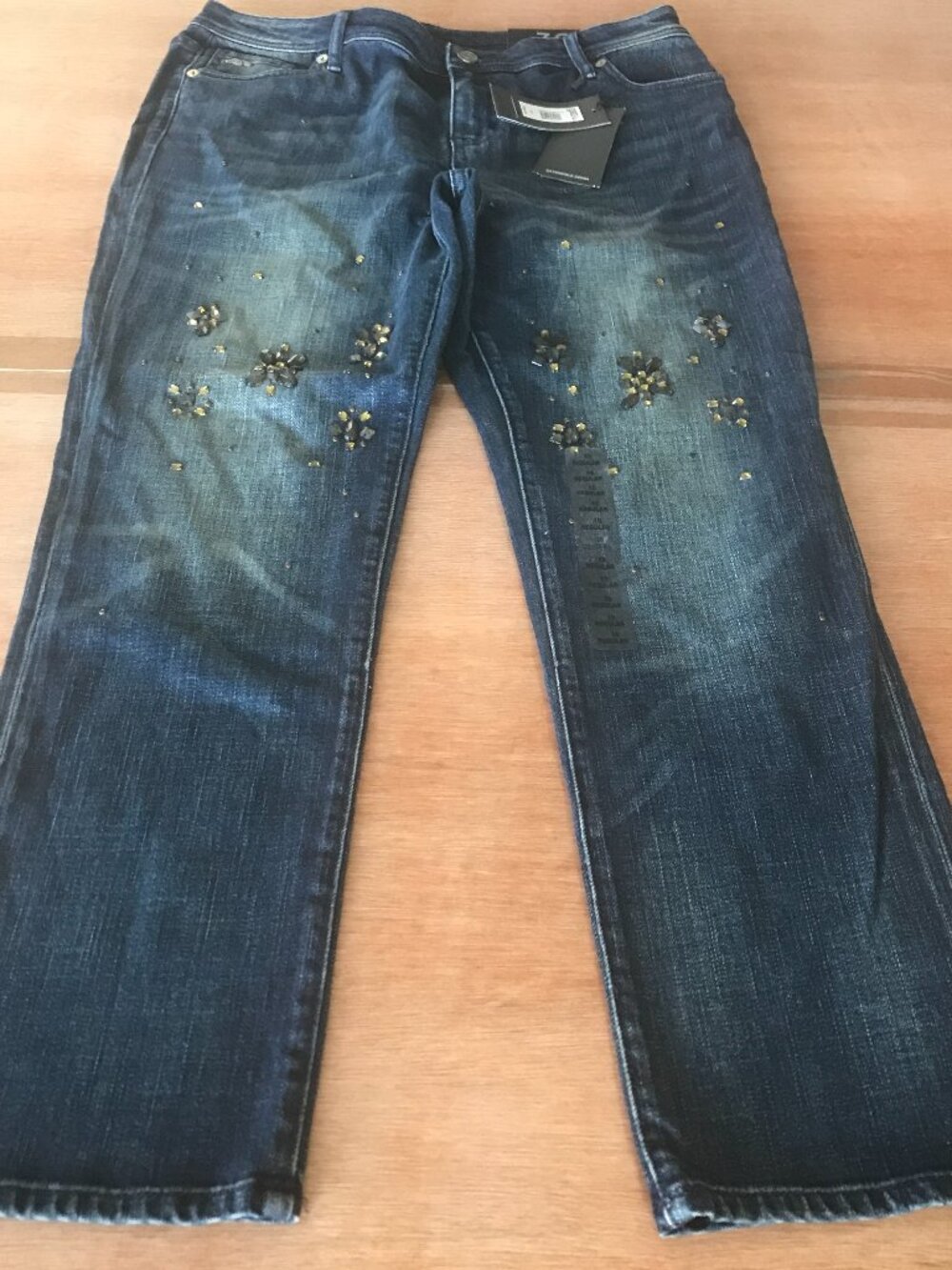 Armani Exchange Straight Jeans Women size 30 Blue High Rise Rhinestone Accent